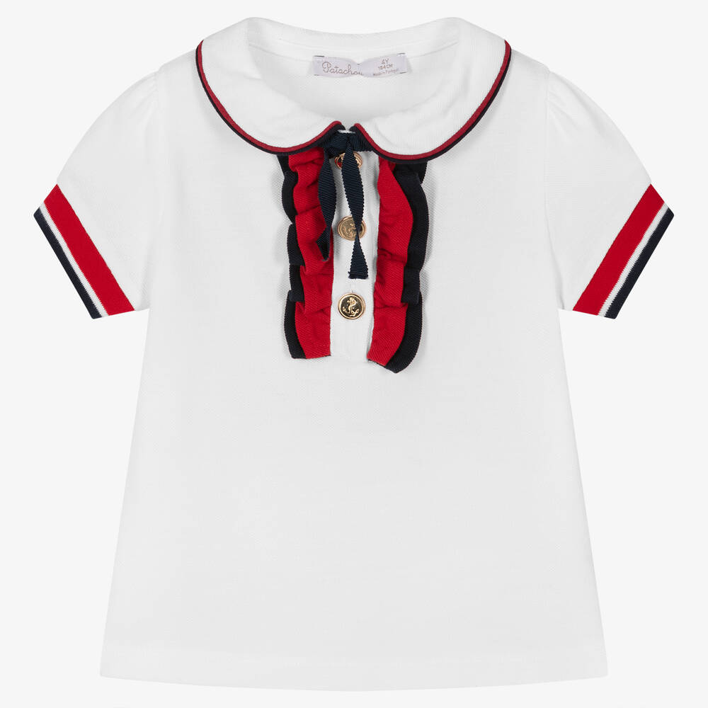 Patachou - Polo blanc en piqué de coton fille | Childrensalon