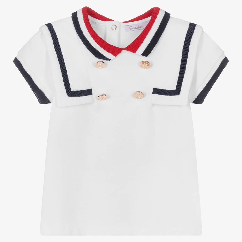 Patachou - Girls White Cotton Polo  | Childrensalon