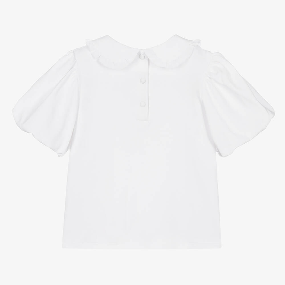 Patachou - Girls White Cotton Puff Sleeve Blouse