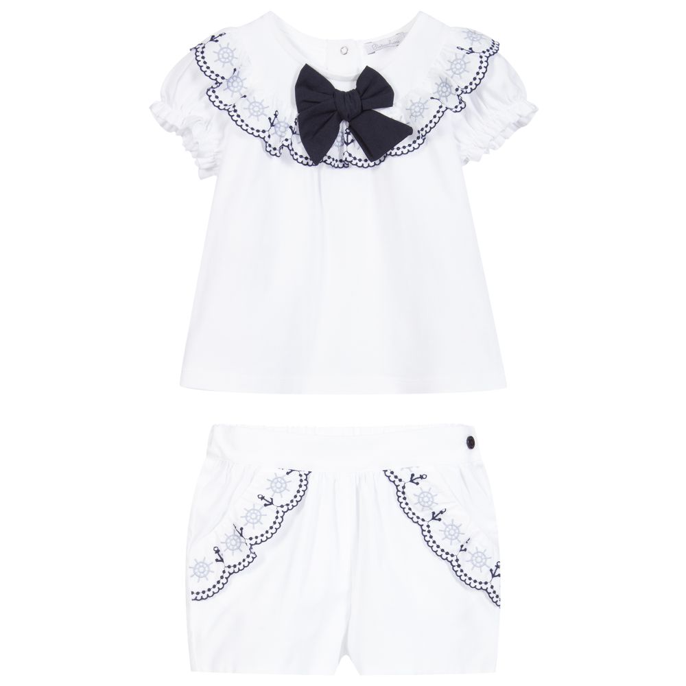 Patachou-Girls White Cotton Shorts Set | Childrensalon Outlet
