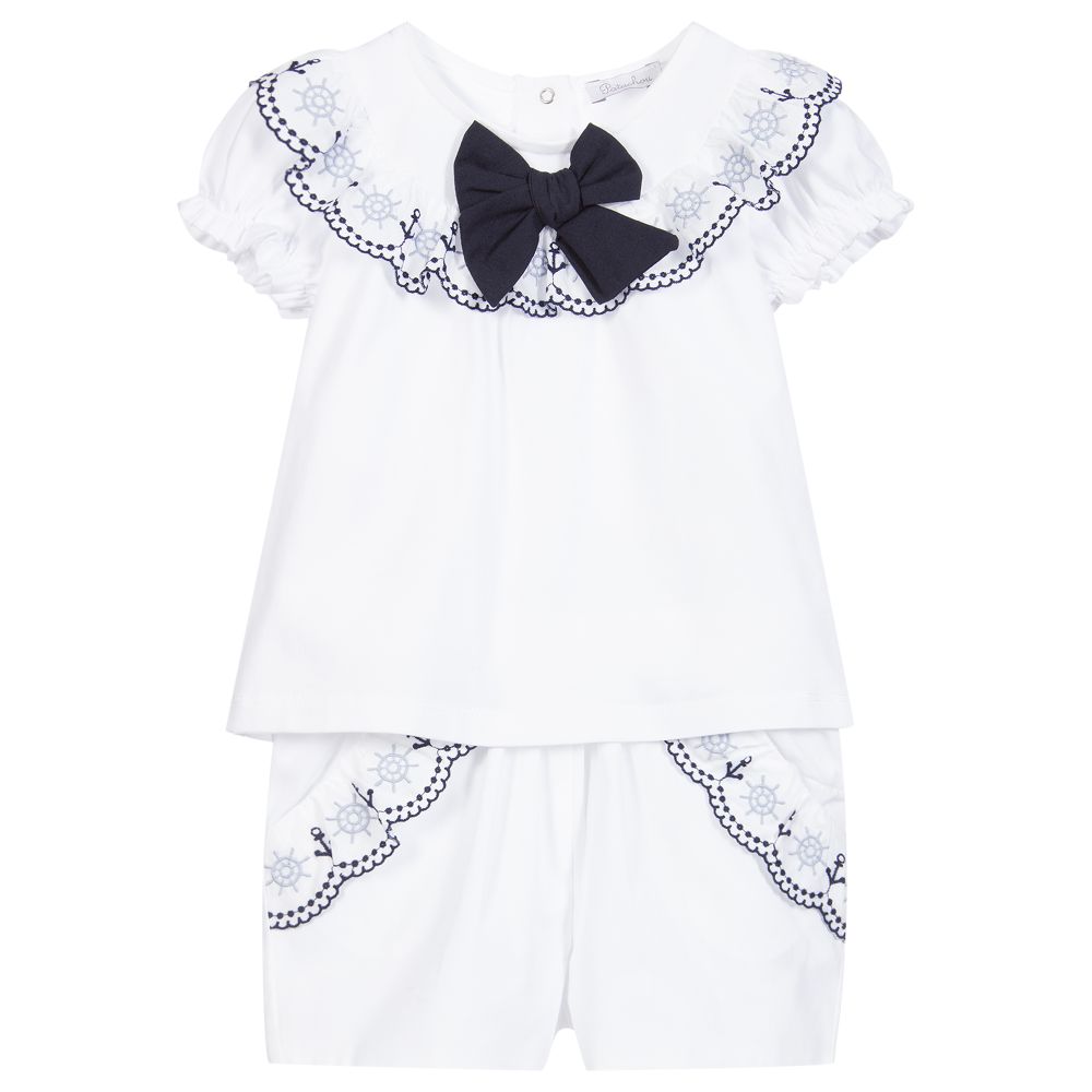 Patachou - Белый хлопковый комплект с шортами для девочек | Childrensalon