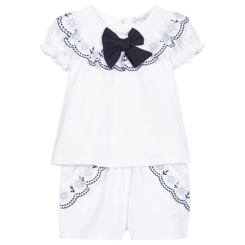 Patachou - Girls White Cotton Shorts Set | Childrensalon