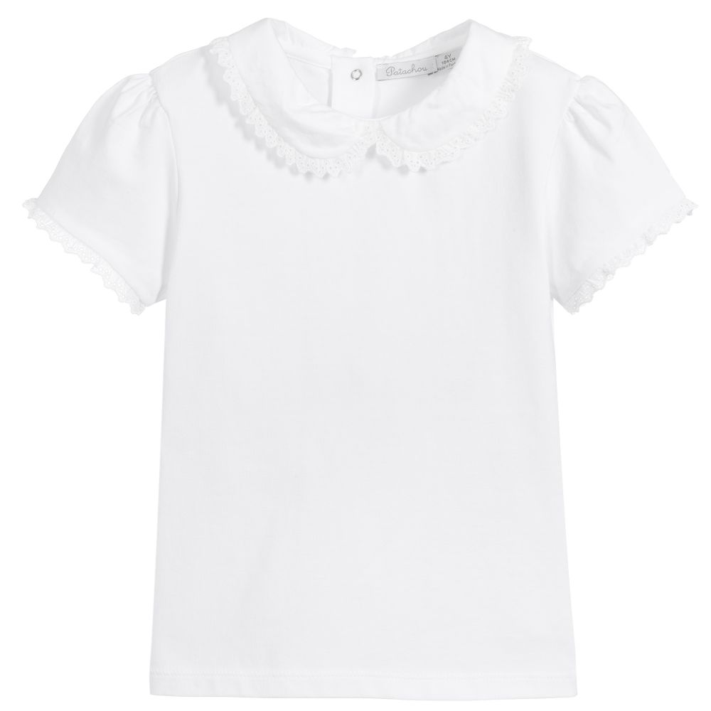Patachou - Girls White Cotton T-Shirt | Childrensalon
