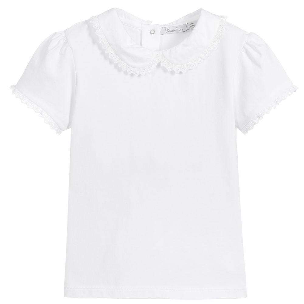 Patachou-Girls White Cotton T-Shirt | Childrensalon Outlet
