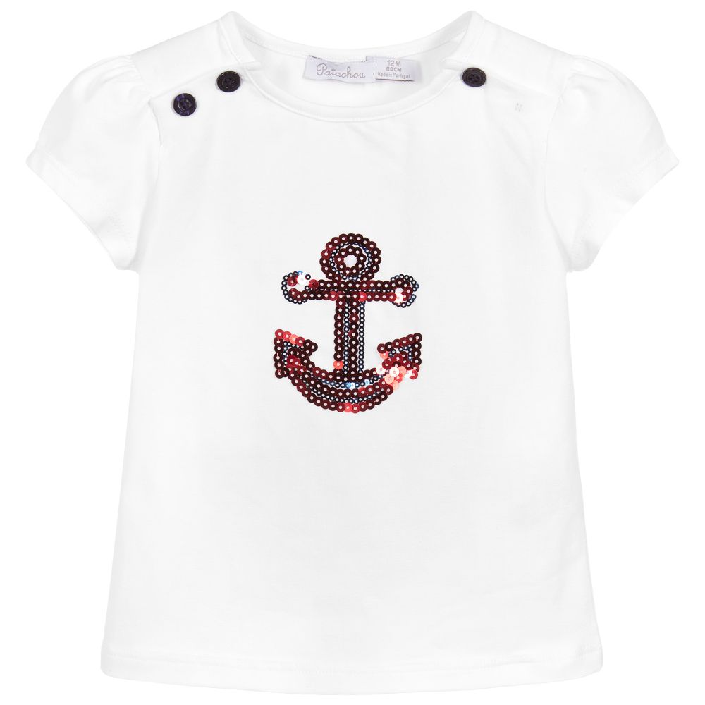 Patachou - Girls White Cotton T-Shirt | Childrensalon