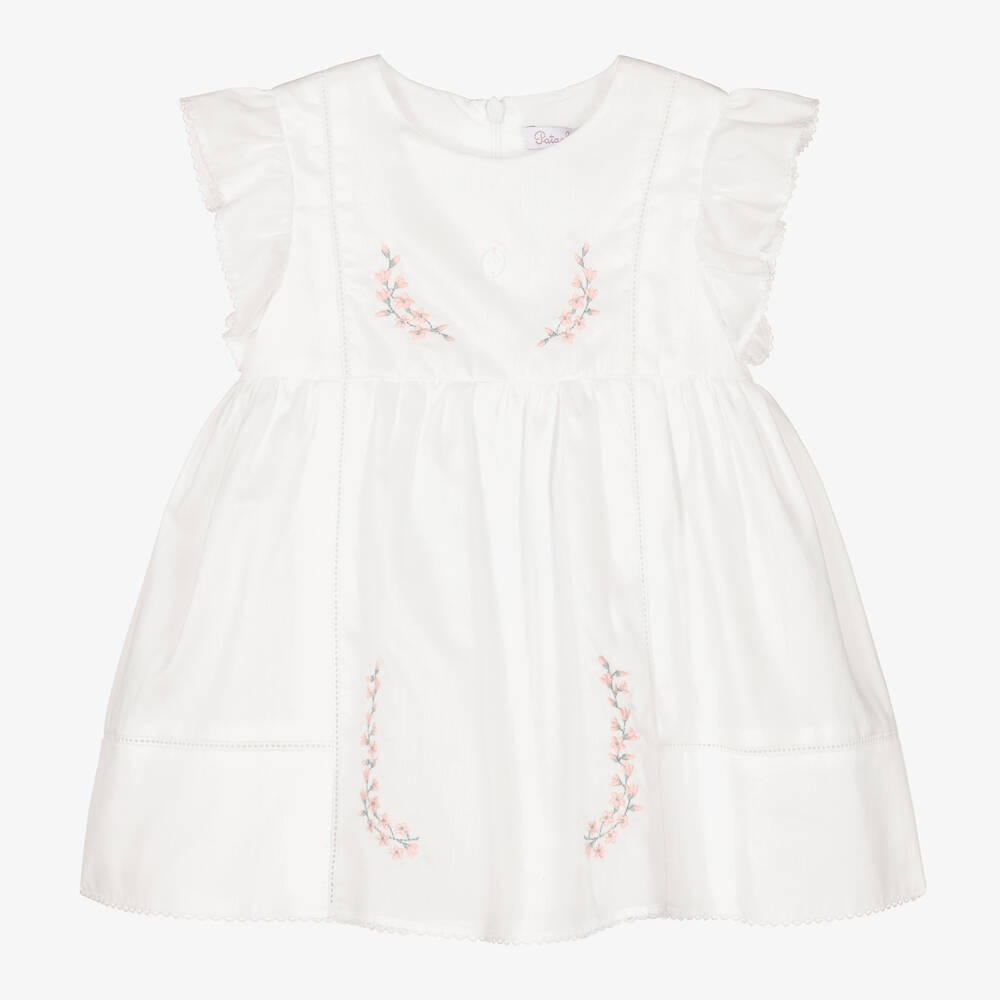 Patachou - Girls White Embroidered Cotton Dress | Childrensalon