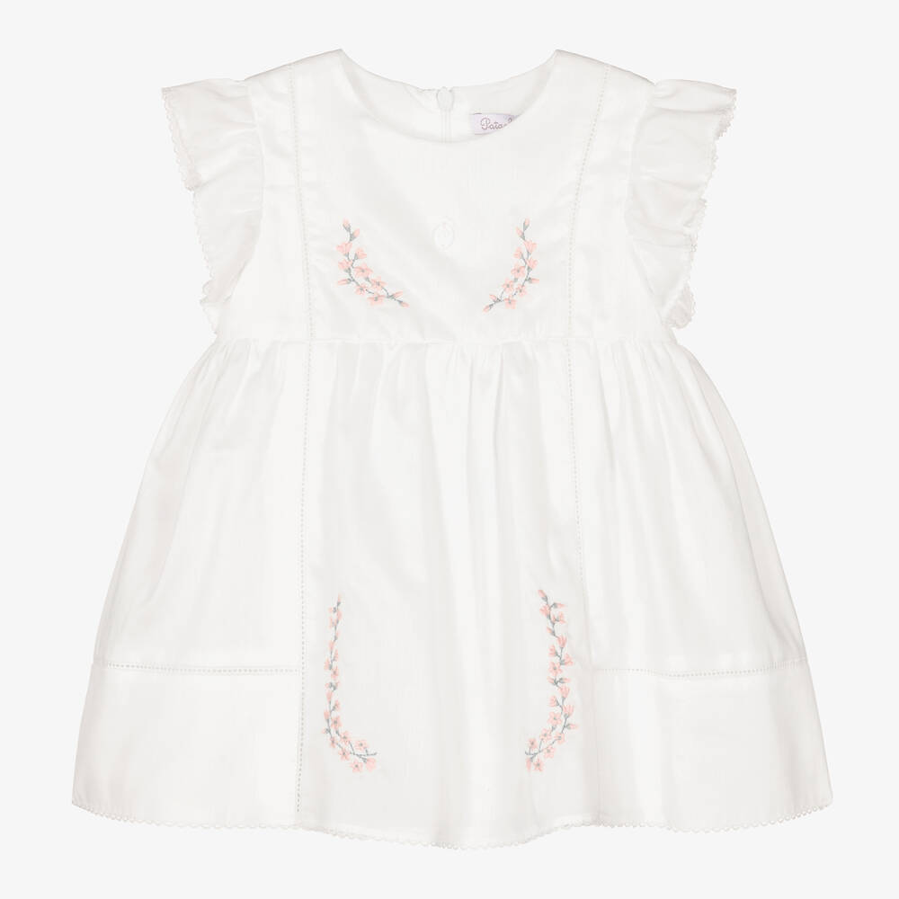 Patachou - Robe blanche brodée en coton fille | Childrensalon