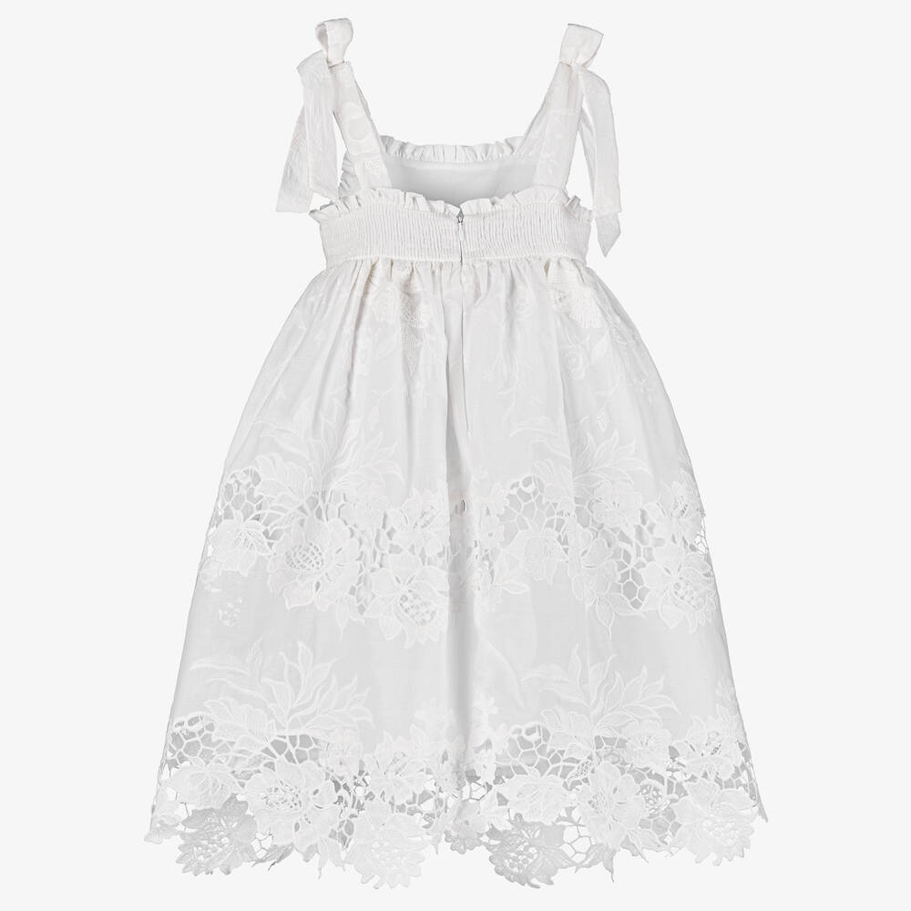 Patachou-Girls White Embroidered Cotton Dress | Childrensalon Outlet