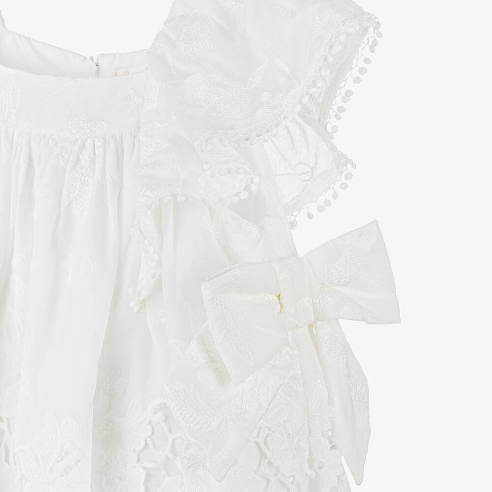 Patachou-فستان قطن ودانتيل مطرز لون أبيض | Childrensalon Outlet