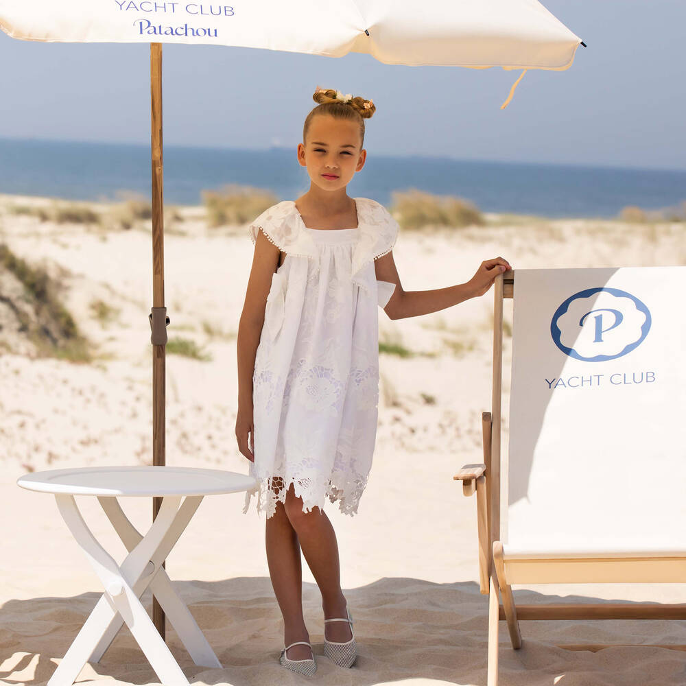 Patachou-فستان قطن ودانتيل مطرز لون أبيض | Childrensalon Outlet