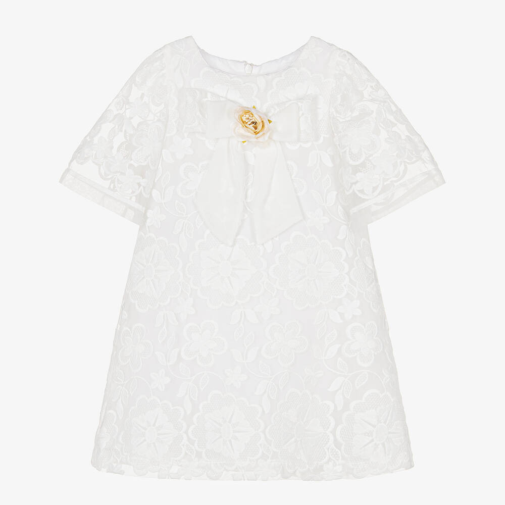 Patachou - Girls White Embroidered Shift Dress | Childrensalon