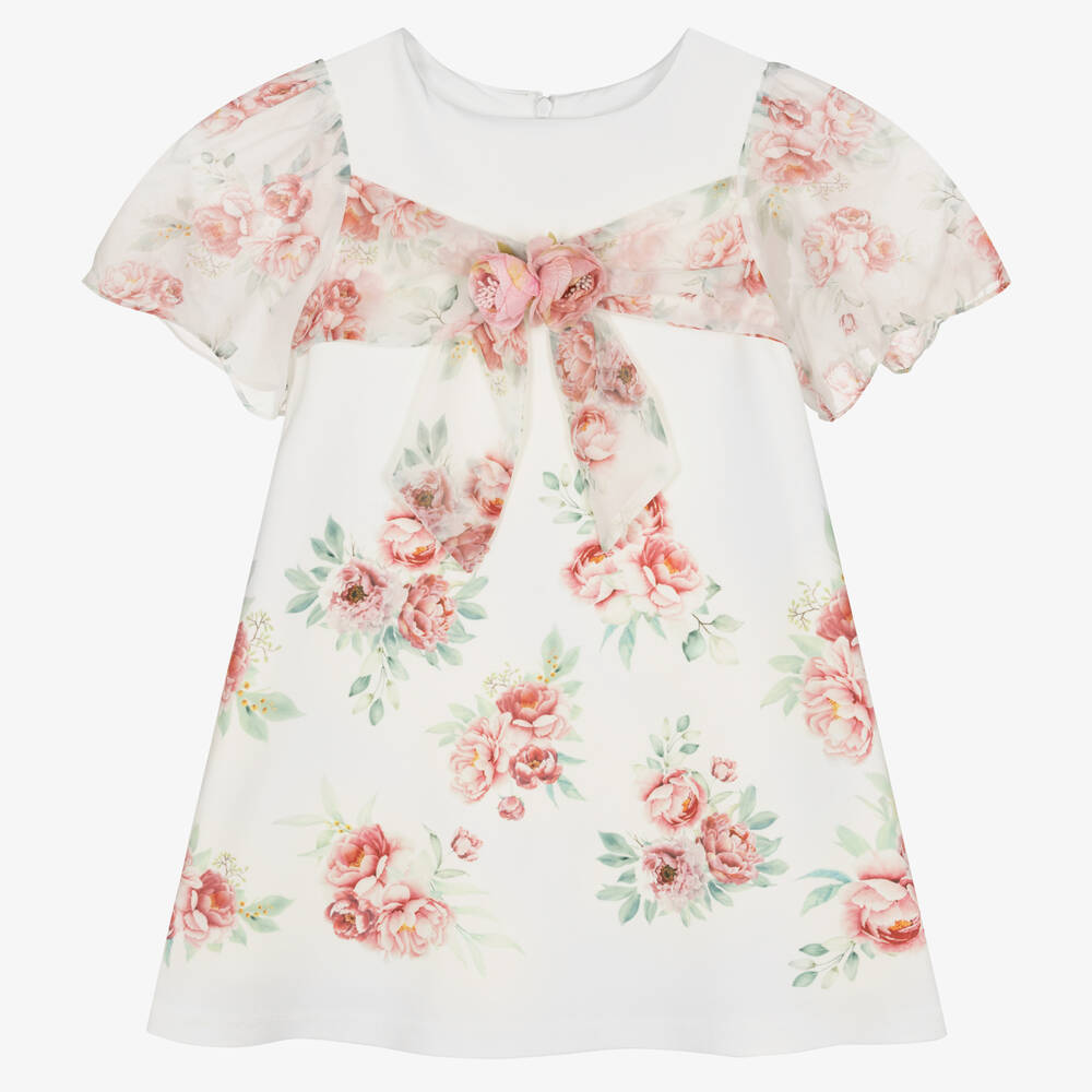 Patachou - Girls White Floral Bow Dress | Childrensalon