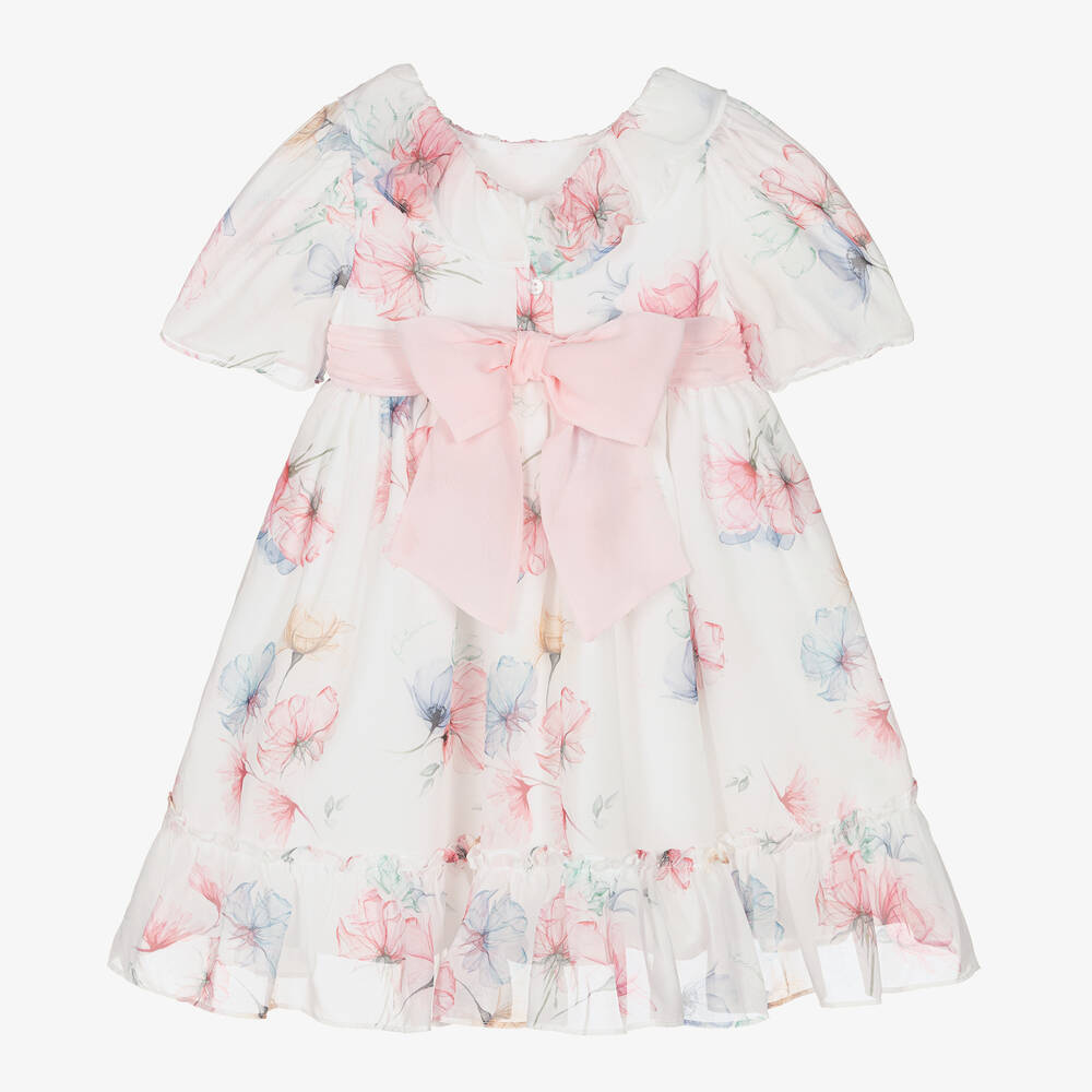 Patachou-Girls White Floral Chiffon Dress | Childrensalon Outlet