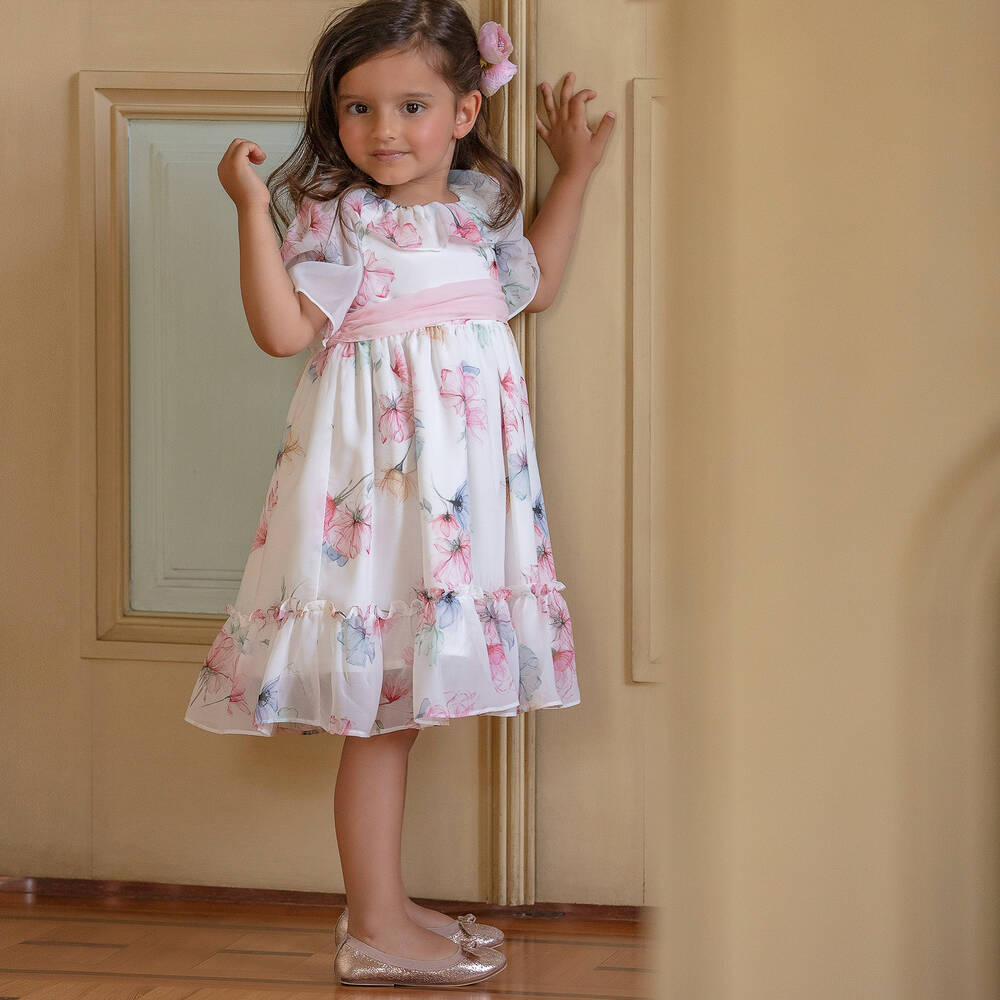 Patachou-Girls White Floral Chiffon Dress | Childrensalon Outlet