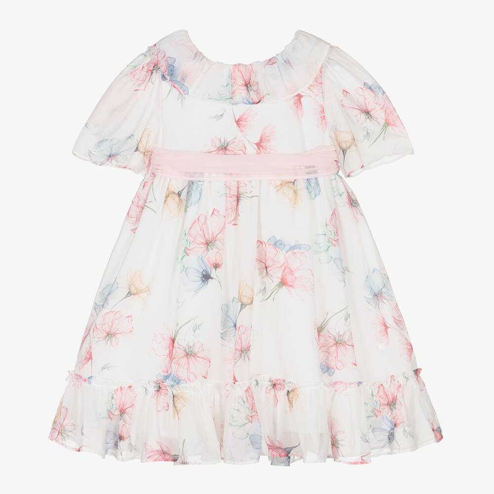 Patachou - Weißes Chiffonkleid mit Blumen (M) | Childrensalon