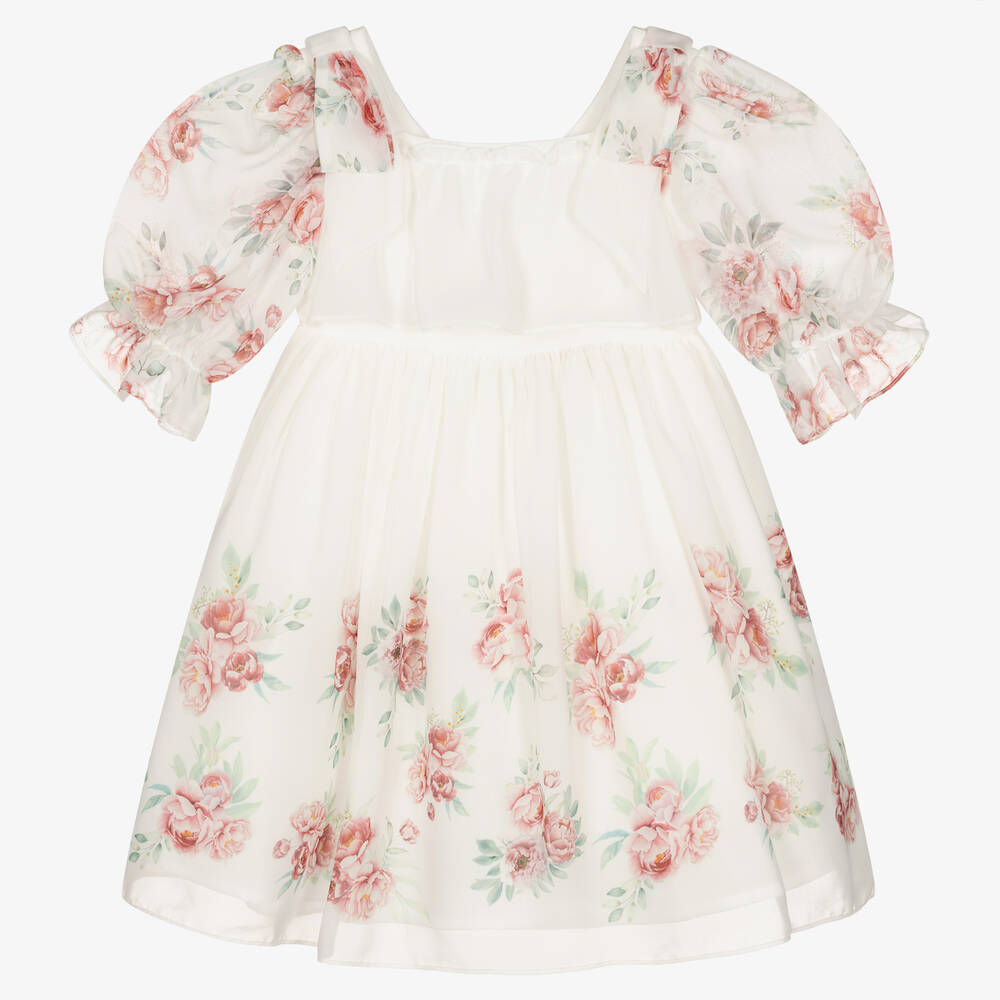 Patachou - Girls White Floral Chiffon Dress | Childrensalon