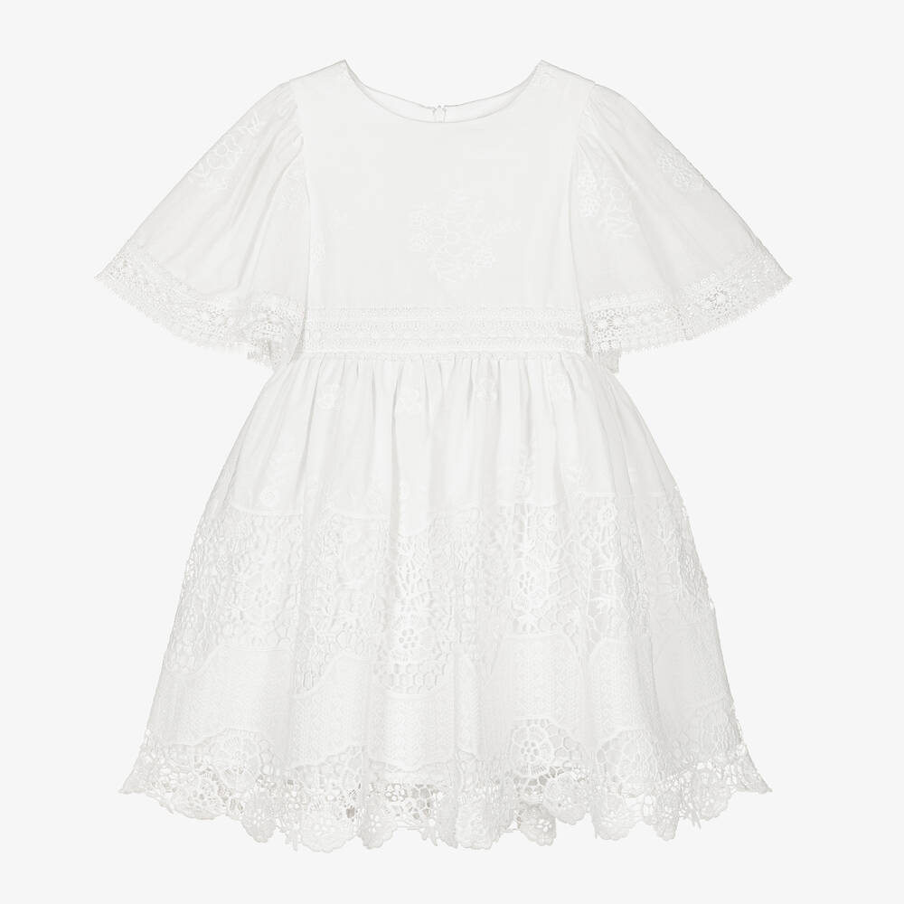 Patachou - Robe blanche brodée à fleurs fille | Childrensalon