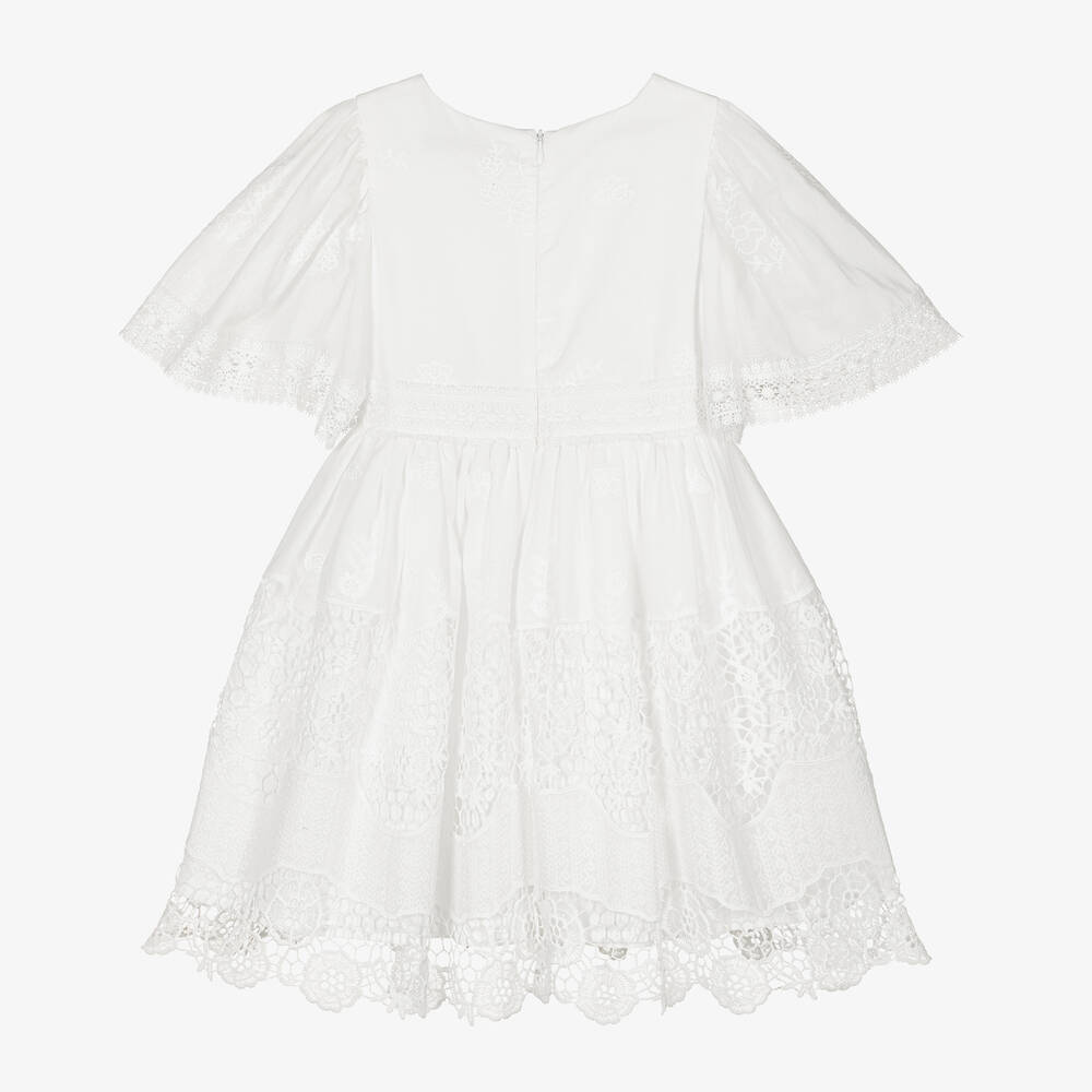 Patachou-فستان قطن فوال لون أبيض مطرز بورود | Childrensalon Outlet