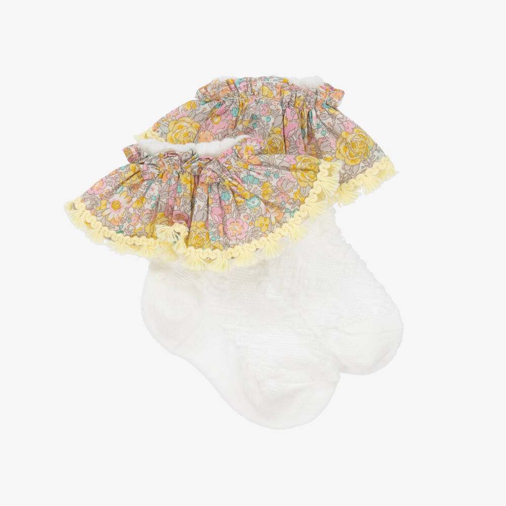 Patachou-Girls' White Floral Ruffle Socks | Childrensalon Outlet
