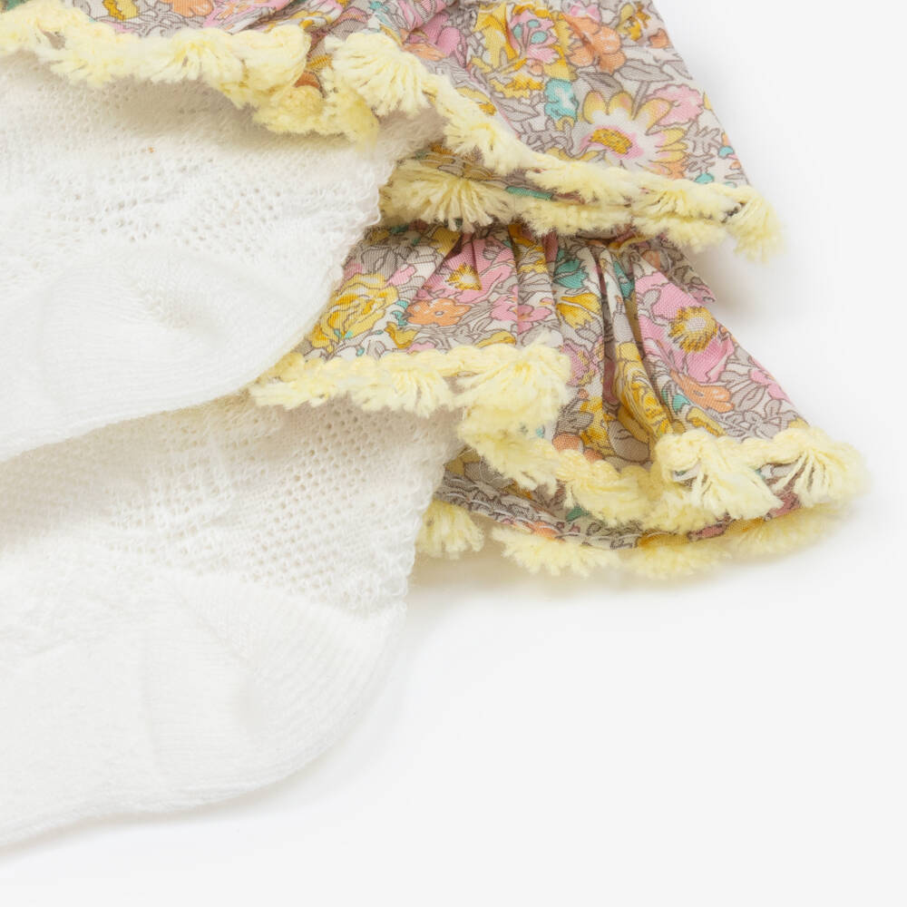 Patachou-Girls' White Floral Ruffle Socks | Childrensalon Outlet