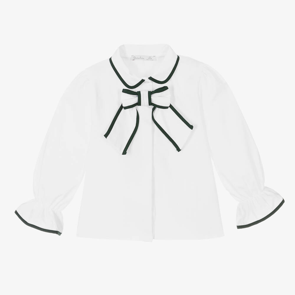 Patachou - Белая блузка с зеленой отделкой для девочек | Childrensalon