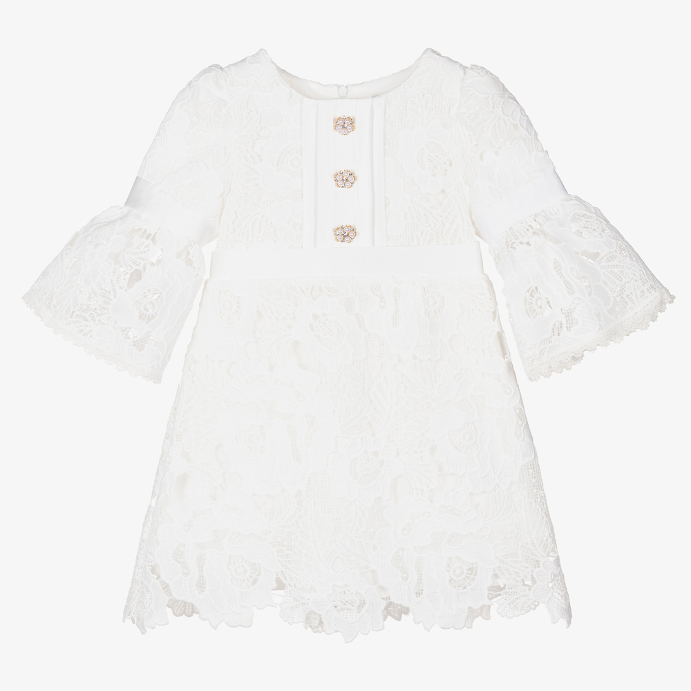 Patachou - Girls White Lace Dress  | Childrensalon
