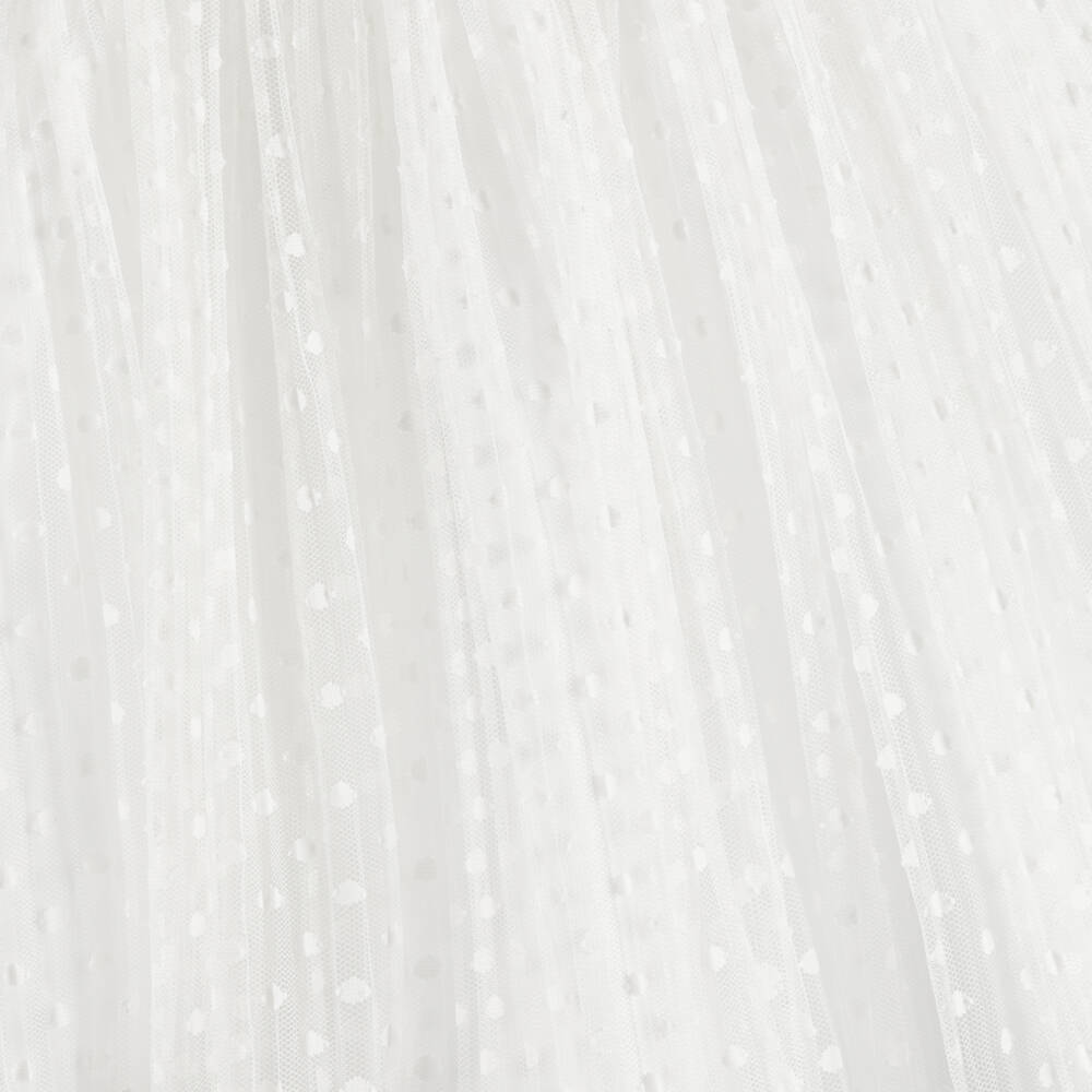 Patachou-Girls White Lace & Tulle Dress with Diamanté Buttons | Childrensalon Outlet