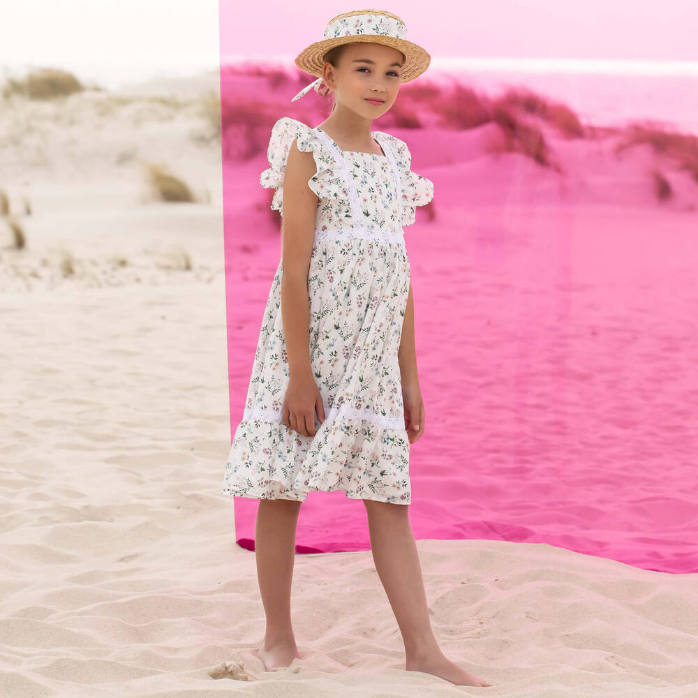 Girls white floral dress shop
