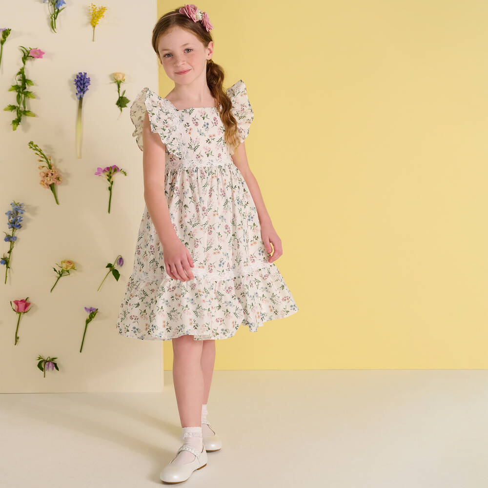 Patachou Girls White Liberty Print Floral Dress