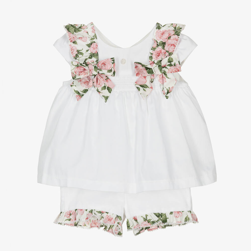 Patachou-Girls White Liberty Print Shorts Set | Childrensalon Outlet