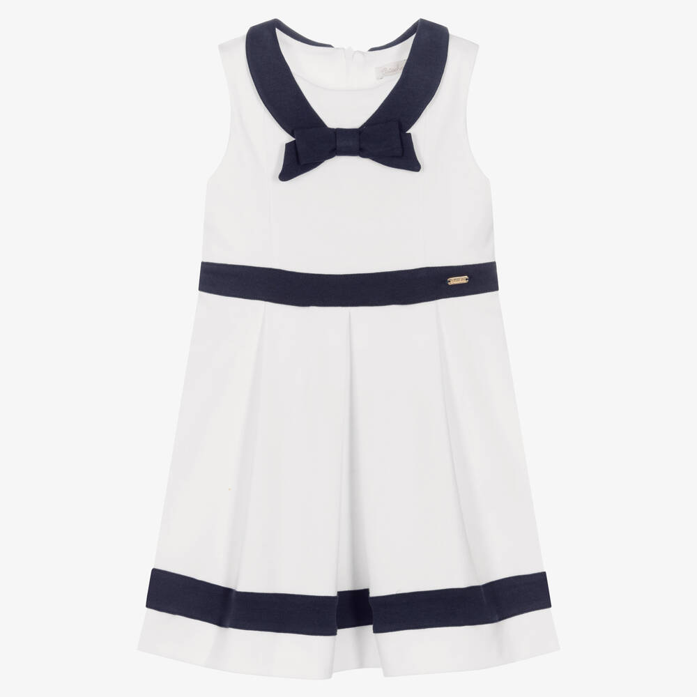 Patachou - Baumwollkleid in Weiß und Navyblau | Childrensalon