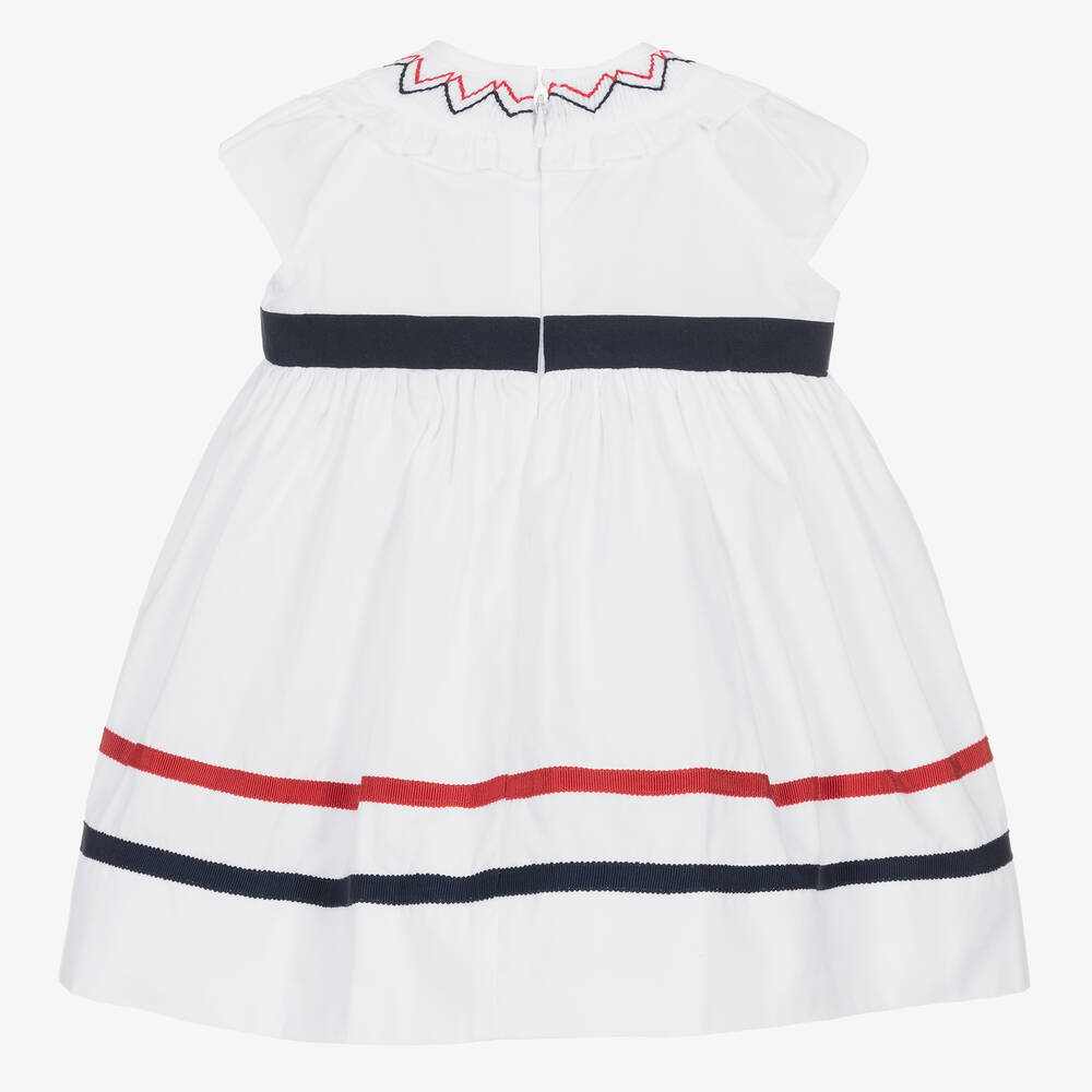 Patachou-Girls White & Navy Blue Cotton Dress | Childrensalon Outlet
