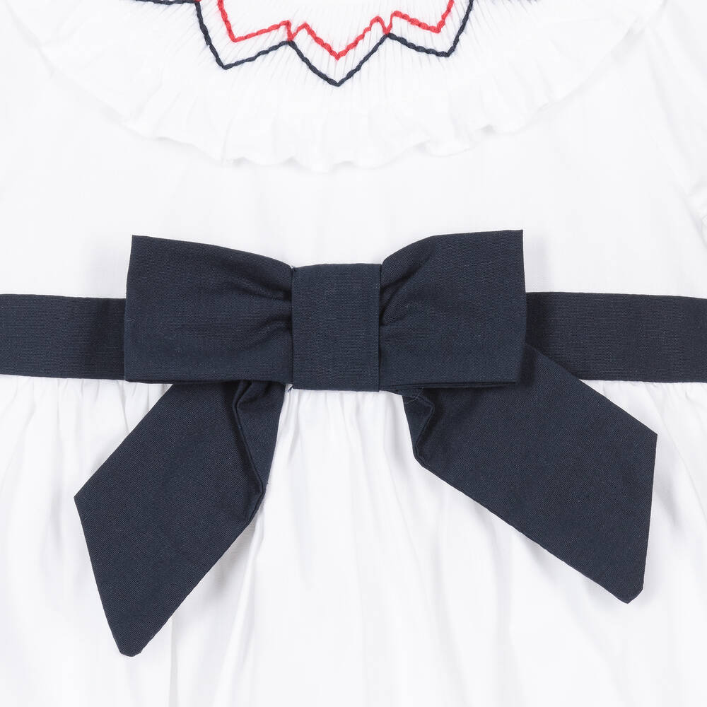 Patachou-Girls White & Navy Blue Cotton Dress | Childrensalon Outlet