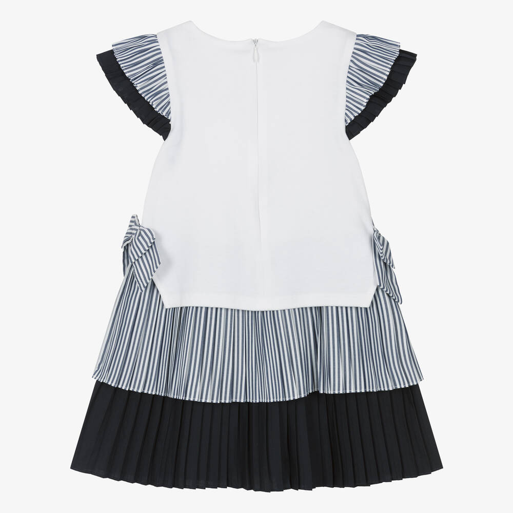 Patachou-Girls White & Navy Blue Nautical Cotton Dress | Childrensalon Outlet