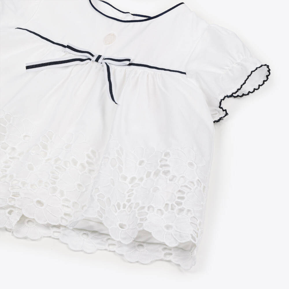 Patachou-Girls White & Navy Eyelet Ensemble | Childrensalon Outlet