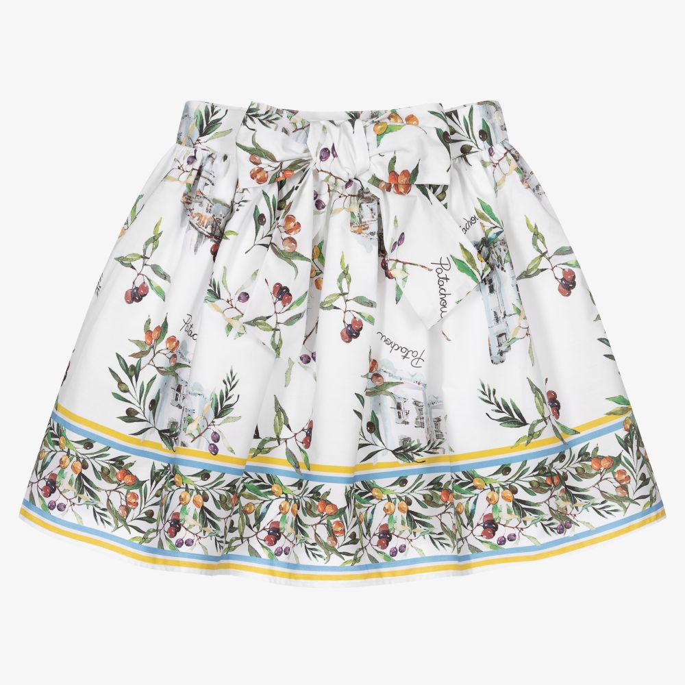 Patachou - Girls White Olive Print Skirt | Childrensalon