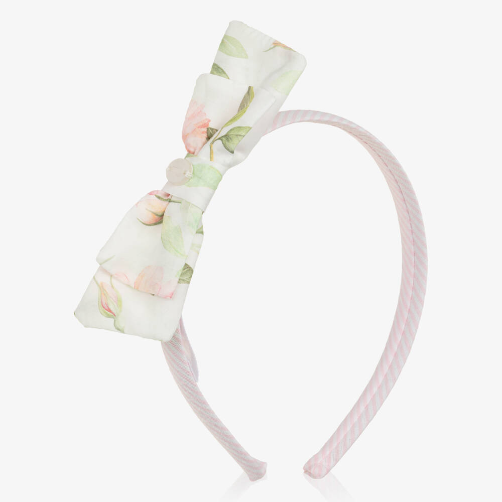 Patachou-Girls White & Pale Pink Striped Hairband | Childrensalon Outlet
