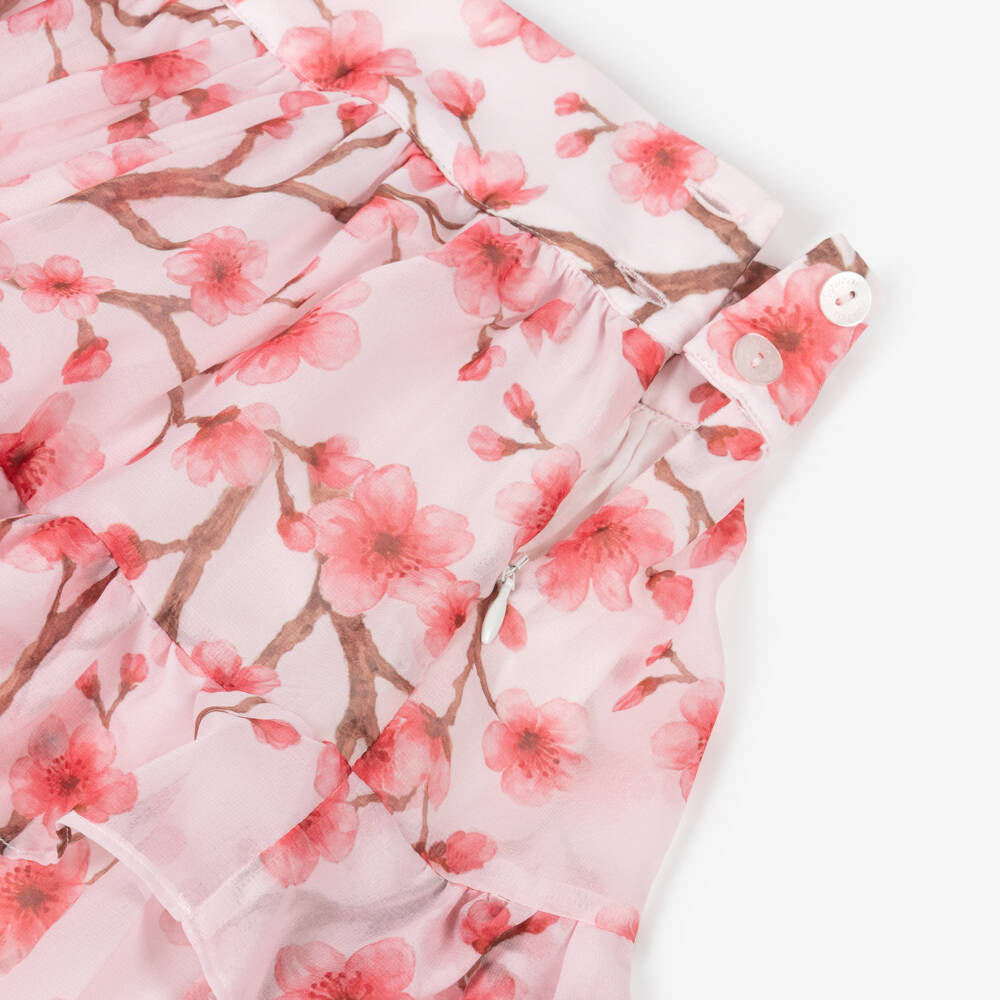 Patachou-Girls White & Pink Cherry Blossom Chiffon Skirt Set | Childrensalon Outlet