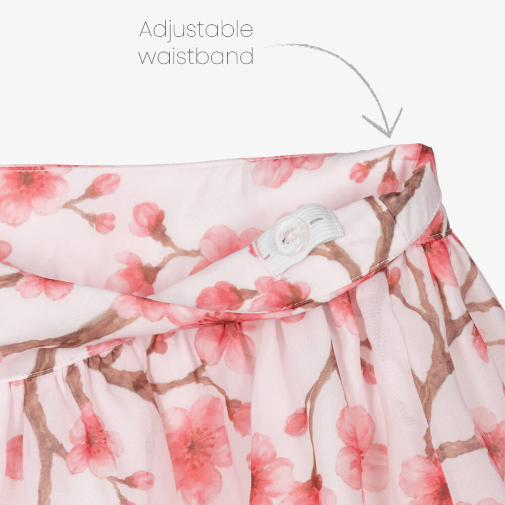 Patachou-Girls White & Pink Cherry Blossom Chiffon Skirt Set | Childrensalon Outlet