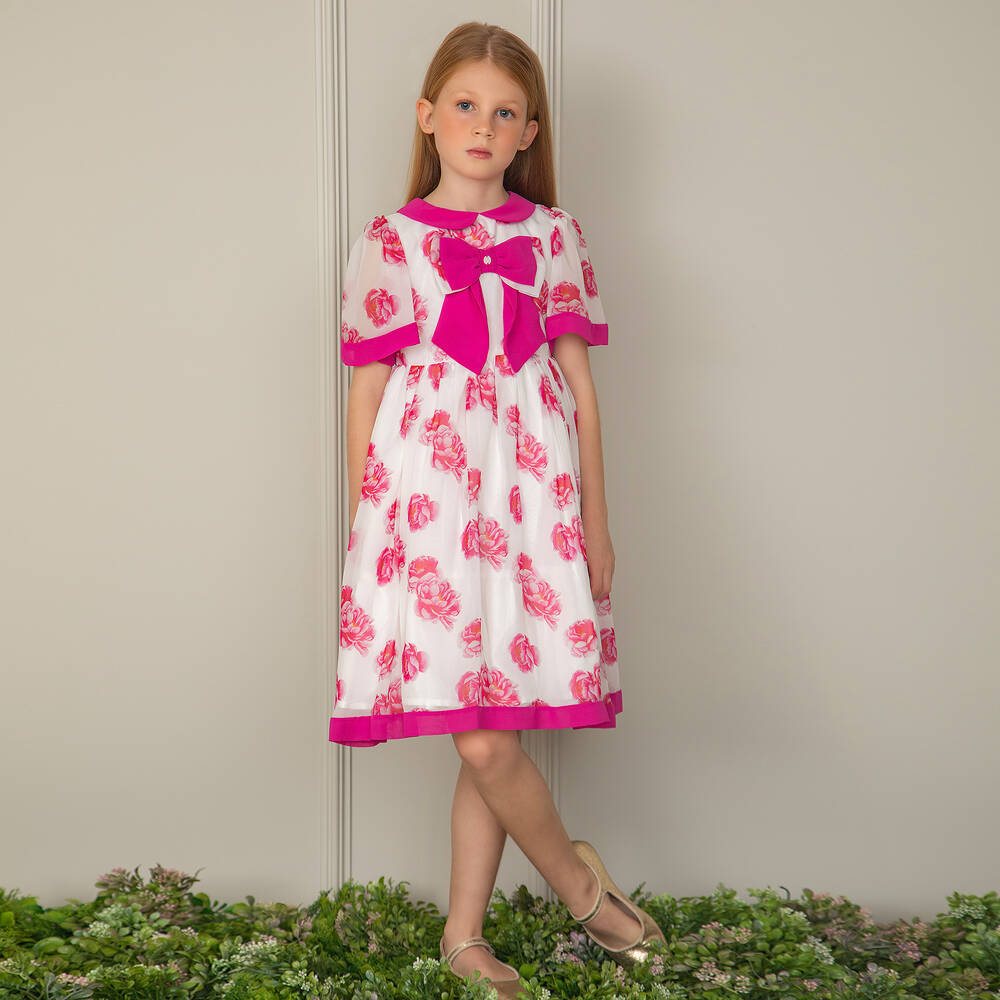 Patachou-Бело-розовое шифоновое платье для девочек | Childrensalon Outlet