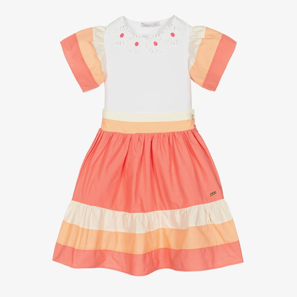 Patachou - Ensemble jupe blanche et rose en coton fille | Childrensalon