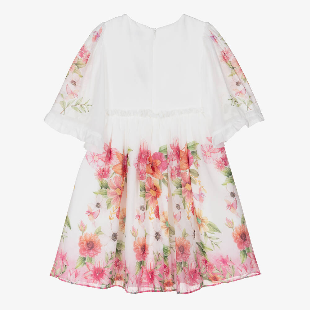 Patachou-Girls White & Pink Floral Chiffon Dress | Childrensalon Outlet