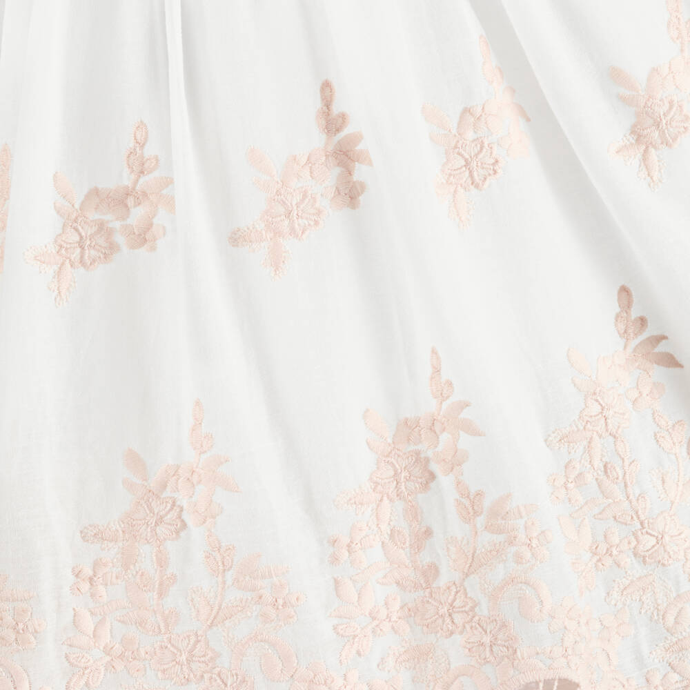 Patachou-Girls White & Pink Floral Embroidered Dress | Childrensalon Outlet