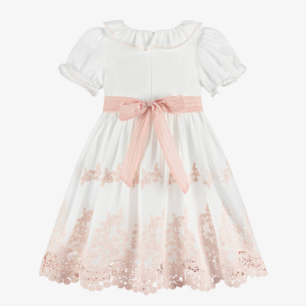 Patachou-Girls White & Pink Floral Embroidered Dress | Childrensalon Outlet