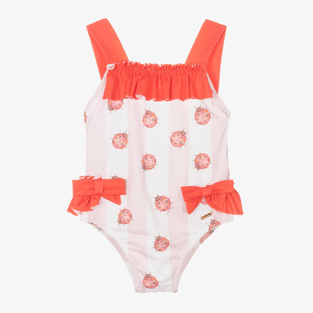 Patachou - Girls White & Pink Ladybird Print Swimsuit | Childrensalon