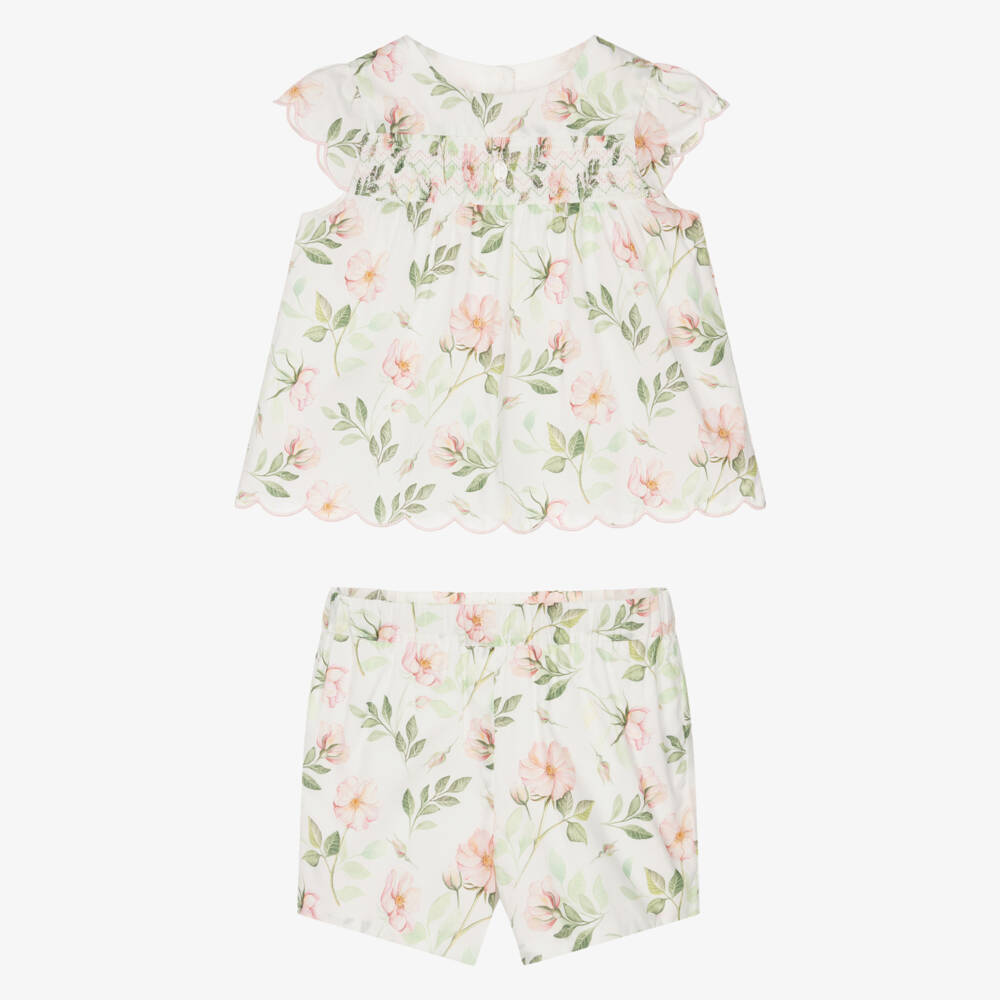 Patachou-Girls White & Pink Liberty Floral Print Cotton Shorts Set | Childrensalon Outlet