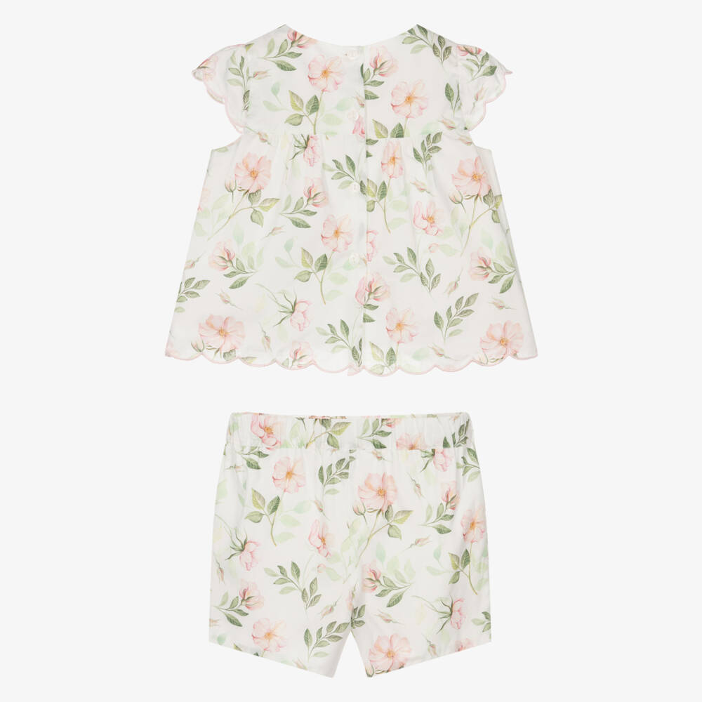 Patachou-Girls White & Pink Liberty Floral Print Cotton Shorts Set | Childrensalon Outlet