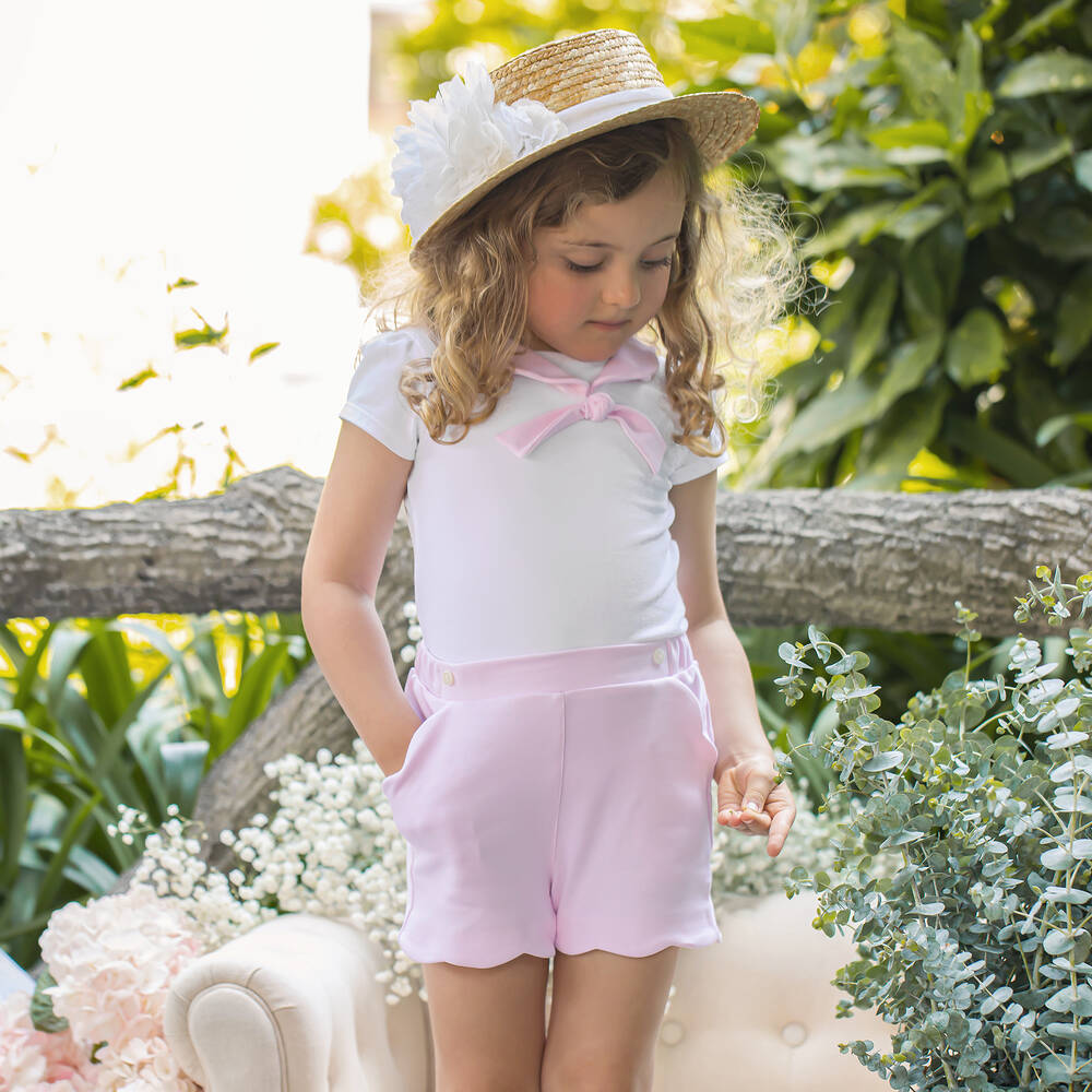 Patachou-طقم شورت قطن لون أبيض وزهري للبنات | Childrensalon Outlet