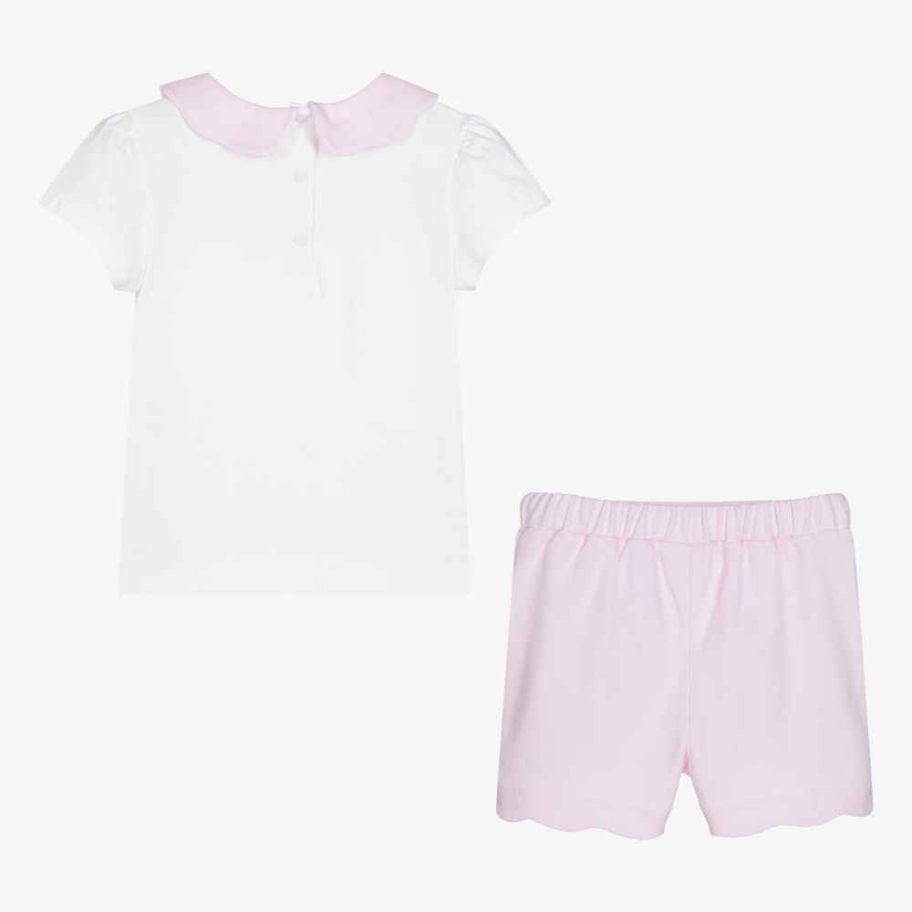 Patachou-طقم شورت قطن لون أبيض وزهري للبنات | Childrensalon Outlet