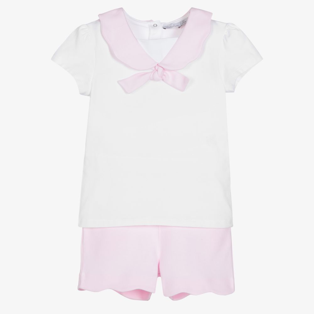 Patachou - Girls White & Pink Shorts Set | Childrensalon